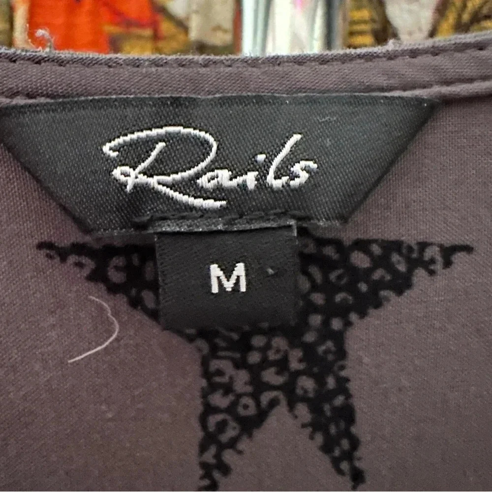 Rails Medium Hillary Charcoal Cheetah Stars Blous… - image 3